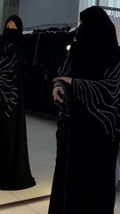 Premium Classic Black Qatri Nida Farbic Hand Work Abaya With Dupatta