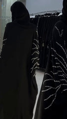 Premium Classic Black Qatri Nida Farbic Hand Work Abaya With Dupatta