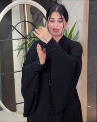 Premium Classic Black Qatri Nida Farbic Hand Work Abaya With Dupatta