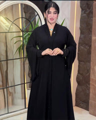 Premium Classic Black Qatri Nida Farbic Hand Work Abaya With Dupatta