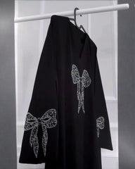 Premium Classic Black Qatri Nida Farbic Hand Work Abaya With Dupatta