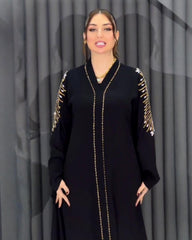 Premium Classic Black Qatri Nida Farbic Hand Work Abaya With Dupatta