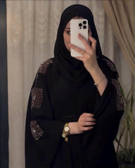 Premium Classic Black Qatri Nida Farbic Hand Work Abaya With Dupatta