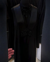 Premium Classic Black Qatri Nida Farbic Hand Work Abaya With Dupatta
