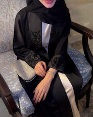 Premium Classic Black Qatri Nida Farbic Hand Work Abaya With Dupatta