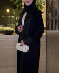 Premium Classic Black Qatri Nida Farbic Hand Work Abaya With Dupatta