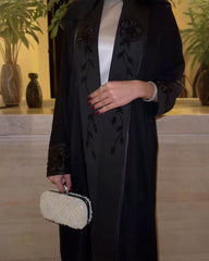 Premium Classic Black Qatri Nida Farbic Hand Work Abaya With Dupatta