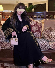 Premium Classic Black Qatri Nida Farbic Hand Work Abaya With Dupatta