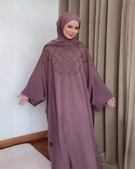 Premium Pink Qatri Nida Farbic Hand Work Abaya With Dupatta
