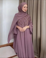 Premium Pink Qatri Nida Farbic Hand Work Abaya With Dupatta