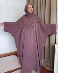 Premium Pink Qatri Nida Farbic Hand Work Abaya With Dupatta
