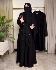Premium Classic Black Qatri Nida Farbic Hand Work Abaya With Dupatta