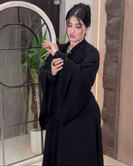 Premium Classic Black Qatri Nida Farbic Hand Work Abaya With Dupatta