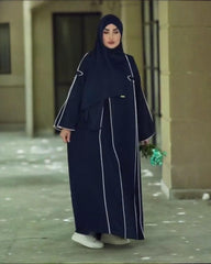 2 Elegant Colors (Black & Navy Blue) Premium Qatri Nida Farbic Hand Work Abaya With Dupatta