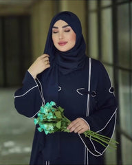 2 Elegant Colors (Black & Navy Blue) Premium Qatri Nida Farbic Hand Work Abaya With Dupatta