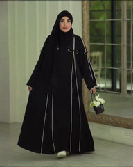 2 Elegant Colors (Black & Navy Blue) Premium Qatri Nida Farbic Hand Work Abaya With Dupatta