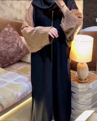 Premium Classic Black Qatri Nida Farbic Hand Work Abaya With Dupatta