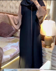 Premium Classic Black Qatri Nida Farbic Hand Work Abaya With Dupatta