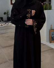 Premium Classic Black Qatri Nida Farbic Hand Work Abaya With Dupatta