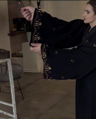 Premium Classic Black Qatri Nida Farbic Hand Work Abaya With Dupatta