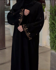 Premium Classic Black Qatri Nida Farbic Hand Work Abaya With Dupatta