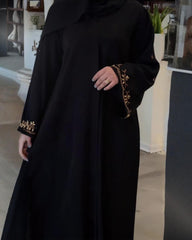 Premium Classic Black Qatri Nida Farbic Hand Work Abaya With Dupatta