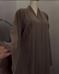 Premium Elegant Taupe / Mocha Brown Premium Zoom / Nida Blend Fabric Hand Work Abaya With Dupatta