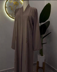 Premium Elegant Taupe / Mocha Brown Premium Zoom / Nida Blend Fabric Hand Work Abaya With Dupatta