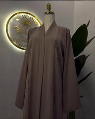 Premium Elegant Taupe / Mocha Brown Premium Zoom / Nida Blend Fabric Hand Work Abaya With Dupatta