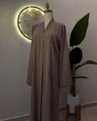 Premium Elegant Taupe / Mocha Brown Premium Zoom / Nida Blend Fabric Hand Work Abaya With Dupatta