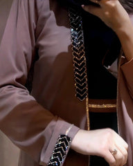 Premium Classic Elegant Taupe / Brown ShadeQatri Nida Farbic Hand Work Abaya With Dupatta