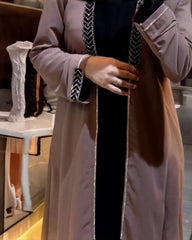 Premium Classic Elegant Taupe / Brown ShadeQatri Nida Farbic Hand Work Abaya With Dupatta