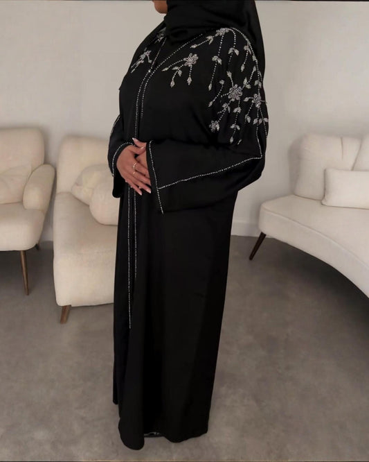 Premium Classic Black Qatri Nida Farbic Hand Work Abaya With Dupatta