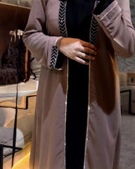 Premium Classic Elegant Taupe / Brown ShadeQatri Nida Farbic Hand Work Abaya With Dupatta