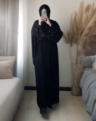 Premium Classic Black Qatri Nida Farbic Hand Work Abaya With Dupatta