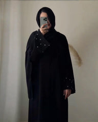 Premium Classic Black Qatri Nida Farbic Hand Work Abaya With Dupatta