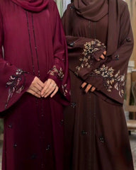 Premium 3 Beautiful Colors Qatri Nida Farbic Hand Work Abaya With Dupatta