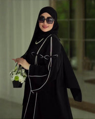 2 Elegant Colors (Black & Navy Blue) Premium Qatri Nida Farbic Hand Work Abaya With Dupatta