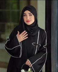 2 Elegant Colors (Black & Navy Blue) Premium Qatri Nida Farbic Hand Work Abaya With Dupatta