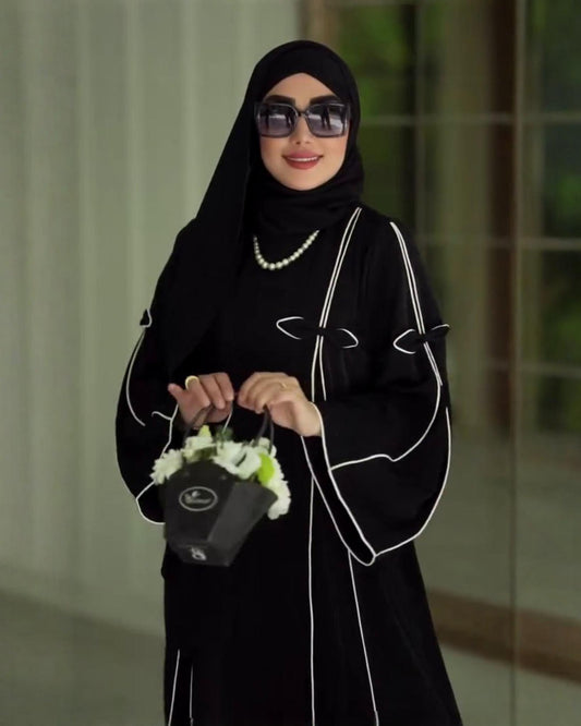 2 Elegant Colors (Black & Navy Blue) Premium Qatri Nida Farbic Hand Work Abaya With Dupatta