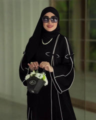 2 Elegant Colors (Black & Navy Blue) Premium Qatri Nida Farbic Hand Work Abaya With Dupatta