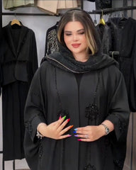 Premium Classic Black Qatri Nida Farbic Hand Work Abaya With Dupatta