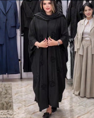 Premium Classic Black Qatri Nida Farbic Hand Work Abaya With Dupatta