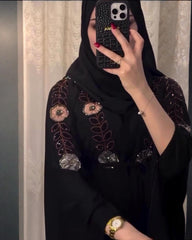 Premium Classic Black Qatri Nida Farbic Hand Work Abaya With Dupatta