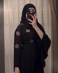 Premium Classic Black Qatri Nida Farbic Hand Work Abaya With Dupatta