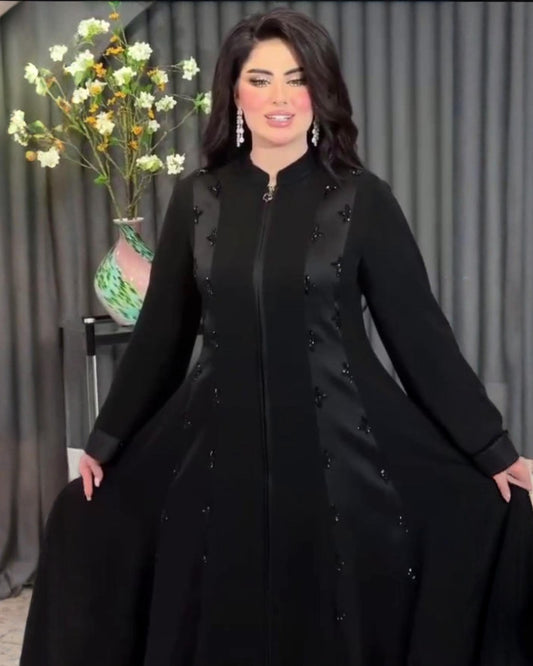 Premium Classic Black Qatri Nida Farbic Hand Work Abaya With Dupatta