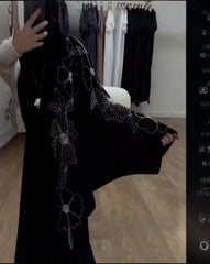 Premium Classic Black Qatri Nida Farbic Hand Work Abaya With Dupatta