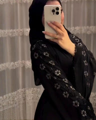 Premium Classic Black Qatri Nida Farbic Hand Work Abaya With Dupatta
