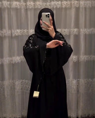 Premium Classic Black Qatri Nida Farbic Hand Work Abaya With Dupatta