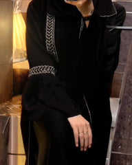 Premium Classic Black Qatri Nida Farbic Hand Work Abaya With Dupatta
